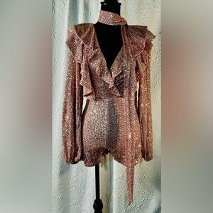 FAERIESTY- Women’s Sparkling Sequin💖Pink Ruffled Romper (S) ‼️NWOT‼️